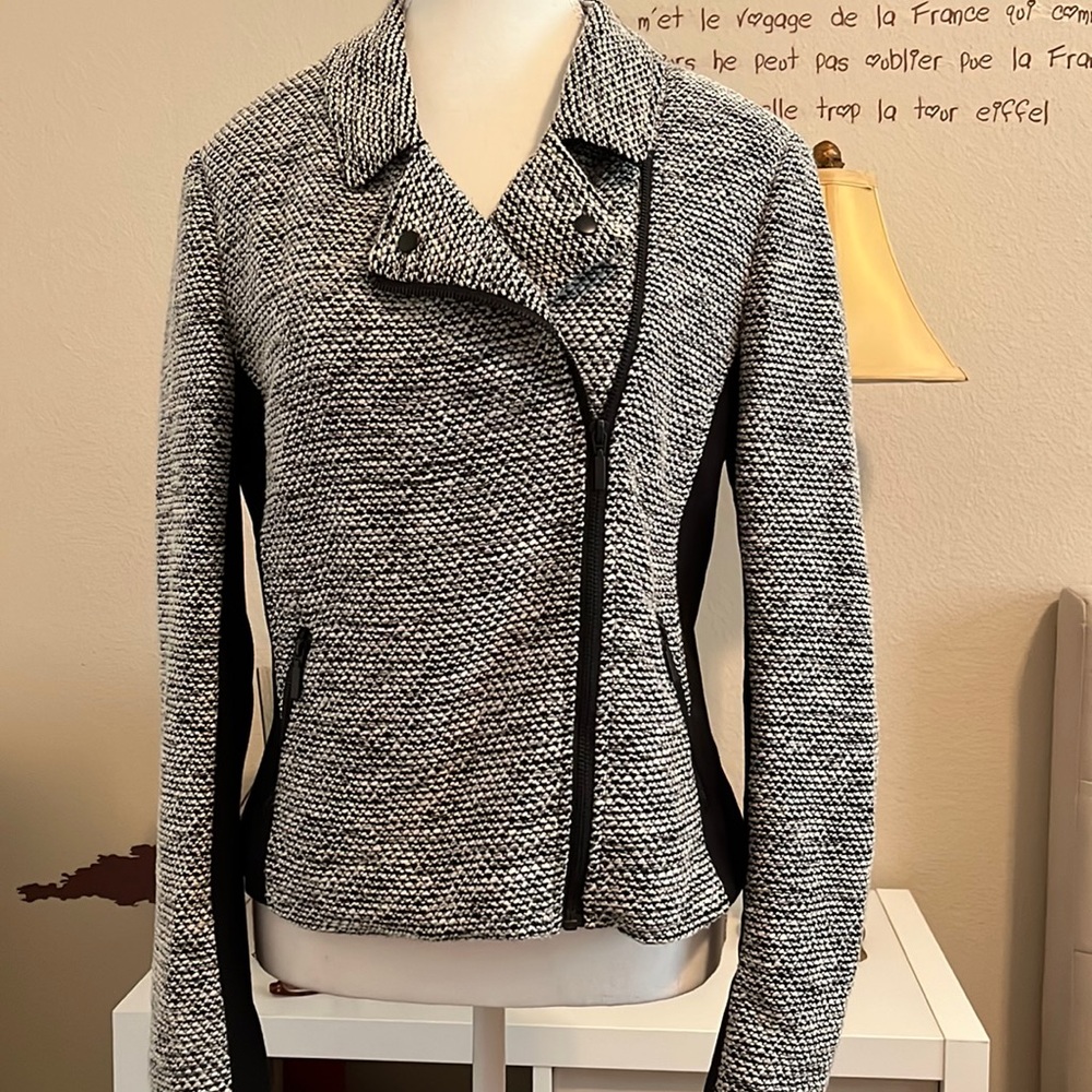 🔥SALE🔥 Willi Smith Black and White Tweed Moto Zipper Jacket size M
